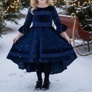Trish Scully Navy Blue Kids Velvet Dress